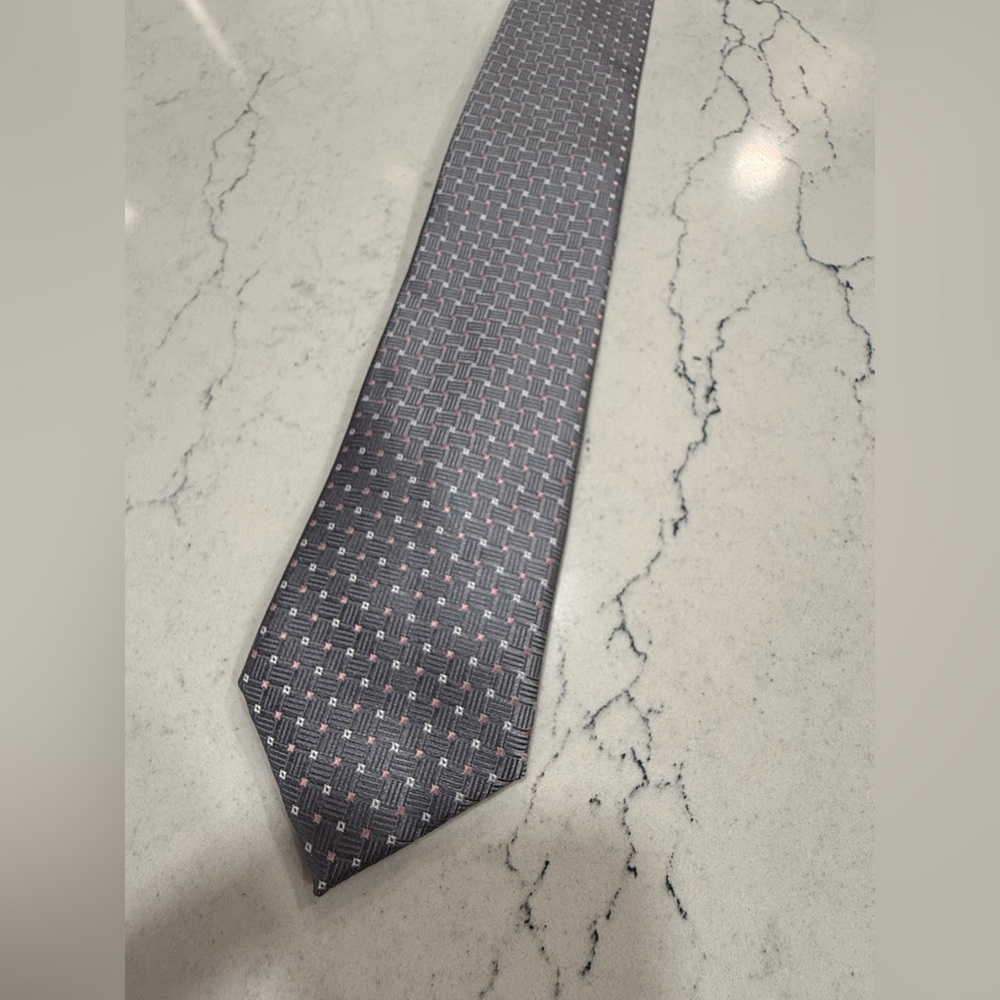Michael Kors Charcoal Tie with Pink Dot Grid